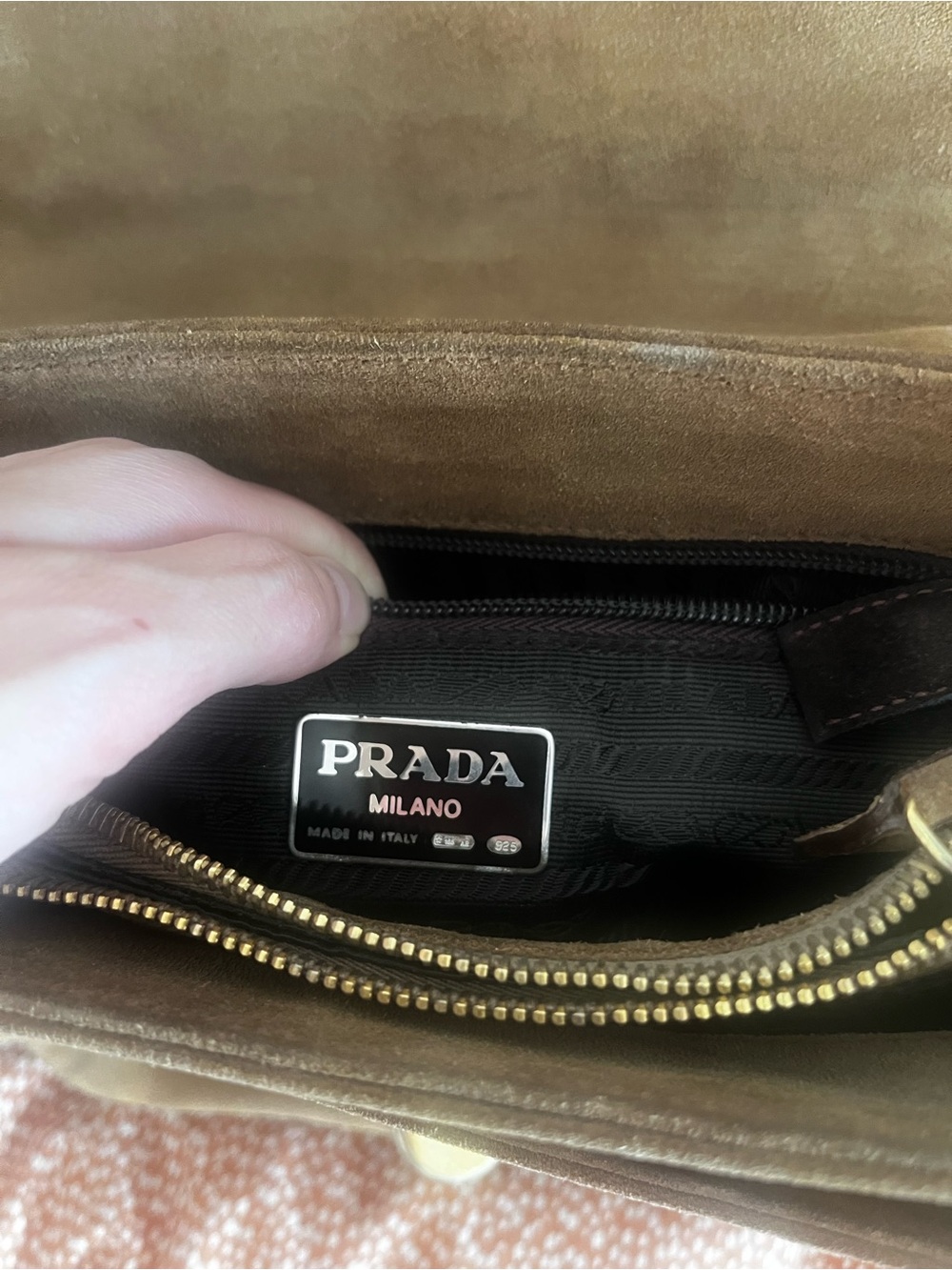 Prada Brown Suede Men’s Messenger Bag with Gold-Tone Hardware